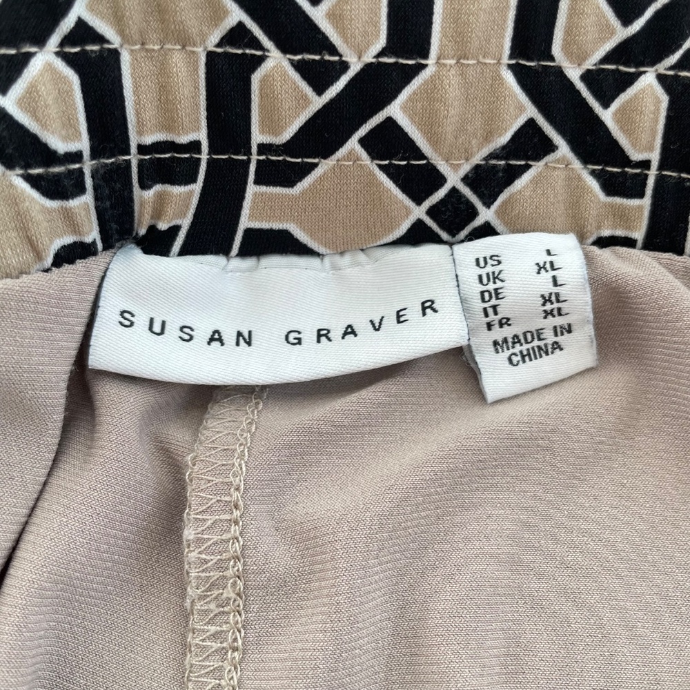 SUSAN GRAVER Women’s Size Large Liquid Knit Tan & Black Print Skort Skirt - Picture 4 of 6